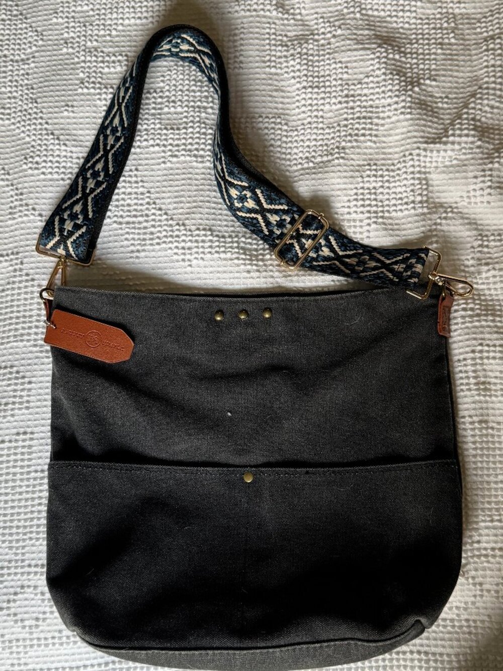 Pretty Simple Canvas Crossbody Bag with Patterned Guitar Strap - Charcoal